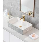 Harmeh Prag 3011 Desenli Tezgah Üstü Kare Lavabo 60X40X14CM - Gri - Beyaz