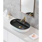 Harmeh Zakopane 4005 Siyah Mermer Desenli Tezgah Üstü Oval Lavabo 60X40X13CM - Beyaz - Siyah