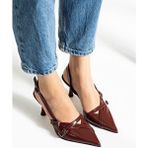 Harmin Shoes Çift Bantlı Toka Detaylı Bordo Rugan Kadın Topuklu Ayakkabı Nope