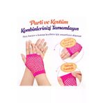 HarmonyAura F029-FUŞYA 80’Ler 90’Lar Retro Neon Fuşya Şeker Pembesi File Parmaksız Kısa Eldiven 11 Cm