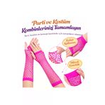HarmonyAura F030-FUSYA 80’Ler 90’Lar Retro Neon Fuşya Şeker Pembesi File Parmaksız Eldiven 26 Cm