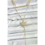 HarmonyAura P189791S9514 Pirinç Gold Renk Zirkon Taşlı Yelpaze Model Detaylı 3'lü Kombin Y Kadın Kolye