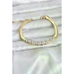 HarmonyAura P216407S784 316L Çelik Gold Renk Kare Zirkon Taşlı Yılan Zincirli Kadın Bileklik