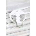 HarmonyAura P217442S5931 Pirinç Gümüş Renk Kelebek Model Zincir Bağlantılı Ear Cuff Küpe Seti