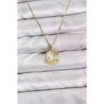 HarmonyAura P218521S1147 316L Çelik Zincir Gold Renk İstiridye İnci Model Zirkon Taşlı Kadın Kolye