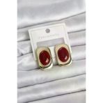 HarmonyAura P219737S5182 Bordo Renk Kare Model Vintage Kadın Küpe