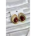 HarmonyAura P219761S4565 Pirinç Gold Renk Bordo Taşlı Damla Model Vintage Kadın Küpe