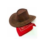 HarmonyAura SMR-F028-G066 Çocuk Kovboy Şapka Kahverengi & Kırmızı Bandana Fular Seti