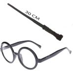 Harry Potter Asası 30 cm ve Siyah Çerçeveli Harry Potter Gözlüğü Seti - Renkli - Standart