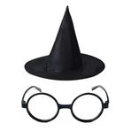 Harry Potter Büyücü Seti | Parlak Kumaş Şapka Siyah Çerçeveli Gözlük