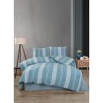 Hartex Soft Cotton Çift Kişilik Çizgili Mavi Nevresim Takımı - Açık Mavi - Beyaz - 200 x 220 cm