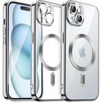HARVORTEZ iPhone 14 Plus ve 15 Plus Kılıf 6.7" ile MagSafe Uyumlu Cep Telefon Kılıfı, Kamera Lens Tam Koruma, Darbeye Dayanıklı, Yumuşak Şeffaf TPU Malzeme BPA İçermez Phone Case - Gümüş