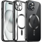 HARVORTEZ iPhone 14 Plus ve 15 Plus Kılıf 6.7" ile MagSafe Uyumlu Cep Telefon Kılıfı, Kamera Lens Tam Koruma, Darbeye Dayanıklı, Yumuşak Şeffaf TPU Malzeme BPA İçermez Phone Case - Siyah