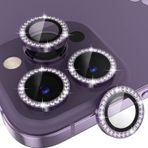 HARVORTEZ iPhone 14 Pro,14 Pro Max için, TAŞLI, Kamera Lens Koruyucu, Basit Kurulum, HD Görüntü, Metal Çerçeve, 9H Temperli Cam, Çizilmeye Dayanıklı, Diamond Camera Lens Protector (Derin Mor)