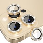 HARVORTEZ iPhone 14 Pro,14 Pro Max için, TAŞLI, Kamera Lens Koruyucu, Basit Kurulum, HD Görüntü, Metal Çerçeve, 9H Temperli Cam, Çizilmeye Dayanıklı, Diamond Camera Lens Protector (Gold)