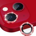HARVORTEZ iPhone 14,14 Plus için, TAŞLI, Kamera Lens Koruyucu, Basit Kurulum, HD Görüntü, Metal Çerçeve, 9H Temperli Cam, Çizilmeye Dayanıklı, Diamond Camera Lens Protector (Kırmızı)