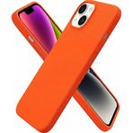 HARVORTEZ iPhone 15 Kılıf 6.1" ile Uyumlu Premium Sıvı Silikon Kılıf - Yumuşak Dokulu, Mikrofiber Kadife Astarlı, 3 Katmanlı Darbe Emici Sert Kapak - Turuncu