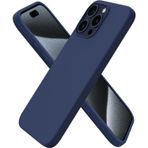 HARVORTEZ iPhone 15 Pro Max Kılıf 6.7" ile Uyumlu Premium Sıvı Silikon Kılıf - Yumuşak Dokulu, Mikrofiber Kadife Astarlı, 3 Katmanlı Darbe Emici Sert Kapak - Lacivert