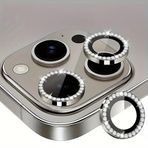 HARVORTEZ iPhone 15 Pro,15 Pro Max için, TAŞLI, Kamera Lens Koruyucu, Basit Kurulum, HD Görüntü, Metal Çerçeve, 9H Temperli Cam, Çizilmeye Dayanıklı, Diamond Camera Lens Protector (Natürel Titanyum)