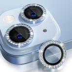 HARVORTEZ iPhone 15,15 Plus için, TAŞLI, Kamera Lens Koruyucu, Basit Kurulum, HD Görüntü, Metal Çerçeve, 9H Temperli Cam, Çizilmeye Dayanıklı, Diamond Camera Lens Protector (Mavi)