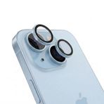 HARVORTEZ iPhone 15/15 Plus ile Uyumlu Safir Kamera Lens Koruyucu - Alüminyum Çerçeveli, Hizalama Aparatlı, Su Geçirmez Glue Layer,%95+ Kristal Netlikte 9H Safir Cam - Mavi