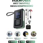Harvox Akü Takviye Cihazı Hava Kompresörlü Şarjlı Powerbankli Basınç Göstergeli Araç Lastik Şişirme - Siyah