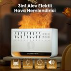Harvox Bluetooth Hoparlörlü Doğa Sesli Hava Nemlendirici Alev Efektli Aroma Difüzörü Buhar Makinesi - Beyaz