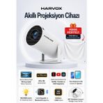 Harvox HY300 Pro Upgrade Projeksiyon Cihazı Taşınabilir Android Sistemli Wifi HDMI USB Destekli Perde Hediyeli Projektör - Beyaz