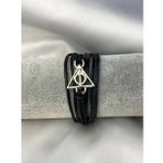 Haryy Potter Ölüm Yadigarları Üçgen Gümüş Metal Bileklik Ayarlanabilir İp Suni Deri Bileklik