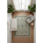 Has 1950 Green Dream Dijital Baskı Halı - Etnik Retro Desenli Yıkanabilir Kaymaz Taban Salon Halısı
