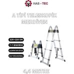 HAS - TEC 4,4 Metre 7+7 Basamaklı A Tipi Uzayan Alüminyum Teleskopik Merdiven