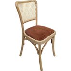 Hasağaç Anzio Modern Doğal Ahşap Rattan Detaylı Kiremit Minderli Çapraz Ayaklı Sandalye