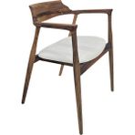 Hasağaç Meta Modern Ergonomik Masif Ahşap Ceviz Rengi Kollu Beyaz Minderli Sandalye