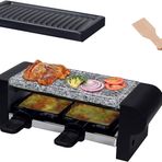 HASAYAKI 350 W elektrikli raclette ızgara, 2 kişilik, taş plakalı, yapışmaz ızgara plakası, 2 peynir tavası, 2 kayın ağacı spatulası