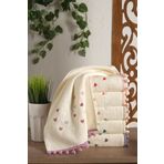 hasgül towel Ponponlu Nakışlı Havlu Seti %100 Pamuk, 30x50 Cm, 6'lı