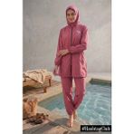 Hashtag Tesettür Mayo Tam Kapalı 4lü Set Su Tutmaz Hızlı Kuruyan Paraşüt Kumaş Bone ve Eşarp Dahil - XL - Pembe