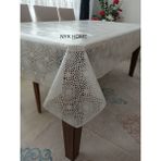 Hasır Desen Lüks Pvc Silinebilir Masa Örtüsü Tüm Renk ve Ölçüler - Beyaz - 140 x 260 cm