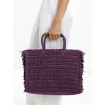 Hasır Efektli Püsküllü Shopper Çanta - Standart - Mor