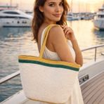 Hasır Omuz Çantası Plaj Çantası Günlük Çanta Handmade - Açık Ekru