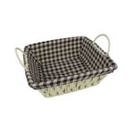 Hasır Rattan Ekmeklik Ekmek Sepeti Kare Ekose Kumaşlı