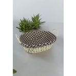Hasır Rattan Ekmeklik Ekmek Sepeti Oval Ekose Kumaş
