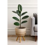 Hasır Saksı Ahşap Ayaklı 26CM - KREM25CM