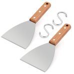 HaSteeL Ahşap Izgara Kazıyıcı 2'li Set, Paslanmaz Çelik Metal Izgara Kazıyıcı 24 cm Yemek Hizmeti, Temizlik Malzemeleri, Teppanyaki Düz Üst Barbekü Pişirme, Eğimli Metal ve 2 Kanca