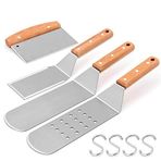 HaSteeL Metal Spatula Seti, 4'lü Paslanmaz Çelik Izgara Spatula Alet Seti, Ahşap Perçinli Saplı, Teppanyaki Barbekü Düz Üst Hibachi Pişirme Izgara için Profesyonel Izgara Aksesuar Kiti
