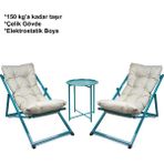 Hastunc Hastunç Minderli - Zora Şezlong Seti Bahçe&balkon&teras&plaj Katlanır Ikili Set - 2 Şezlong 1 Sehpa - Turkuaz