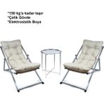 Hastunç Minderli - Cora Şezlong Seti Bahçe&balkon&teras&plaj Katlanır Ikili Set - 2 Şezlong 1 Sehpa - Gri
