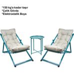 Hastunç Minderli - Cora Şezlong Seti Bahçe&balkon&teras&plaj Katlanır Ikili Set - 2 Şezlong 1 Sehpa - Turkuaz