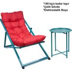 Hastunç Minderli Katlanır Şezlong Set Bahçe, Balkon, Teras ve Plaj İçin 1 Şezlong 1 Sehpa - Kırmızı