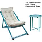Hastunç Minderli Katlanır Şezlong Set Bahçe, Balkon, Teras ve Plaj İçin 1 Şezlong 1 Sehpa - Turkuaz