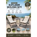 HASTUNÇ Minderli Katlanır Şezlong Seti 2’li + Sehpa | Bahçe Balkon Teras Plaj Şezlong Takımı